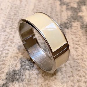 Silver and Cream Enamel Magnetic Cuff Bracelet